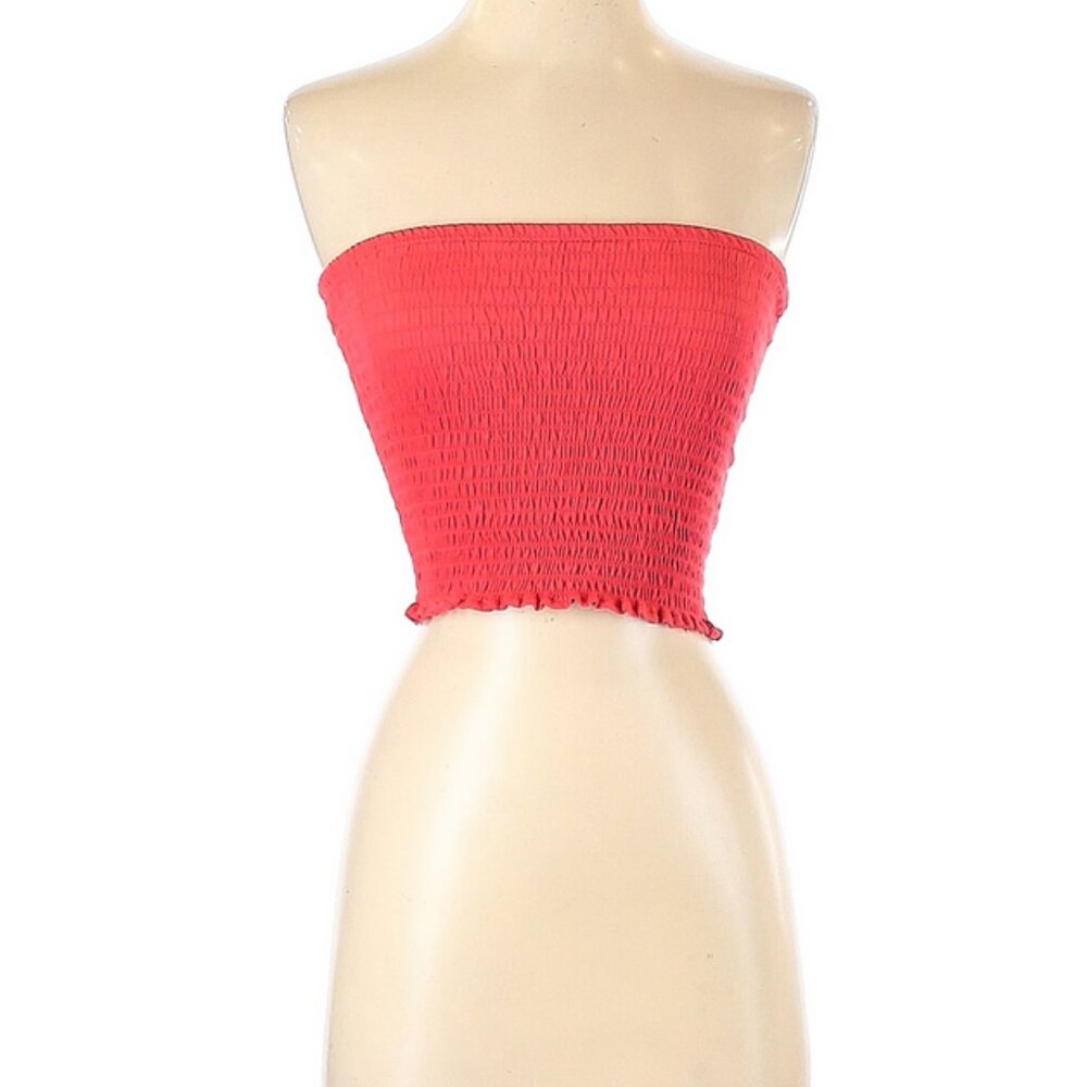 Express Red/Pink Ruched Crop Top (Size S)